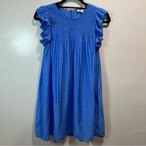 Umgee Blue Dress Size Small Style K5340 Ruffle Sleeves Smocked Chest Boho